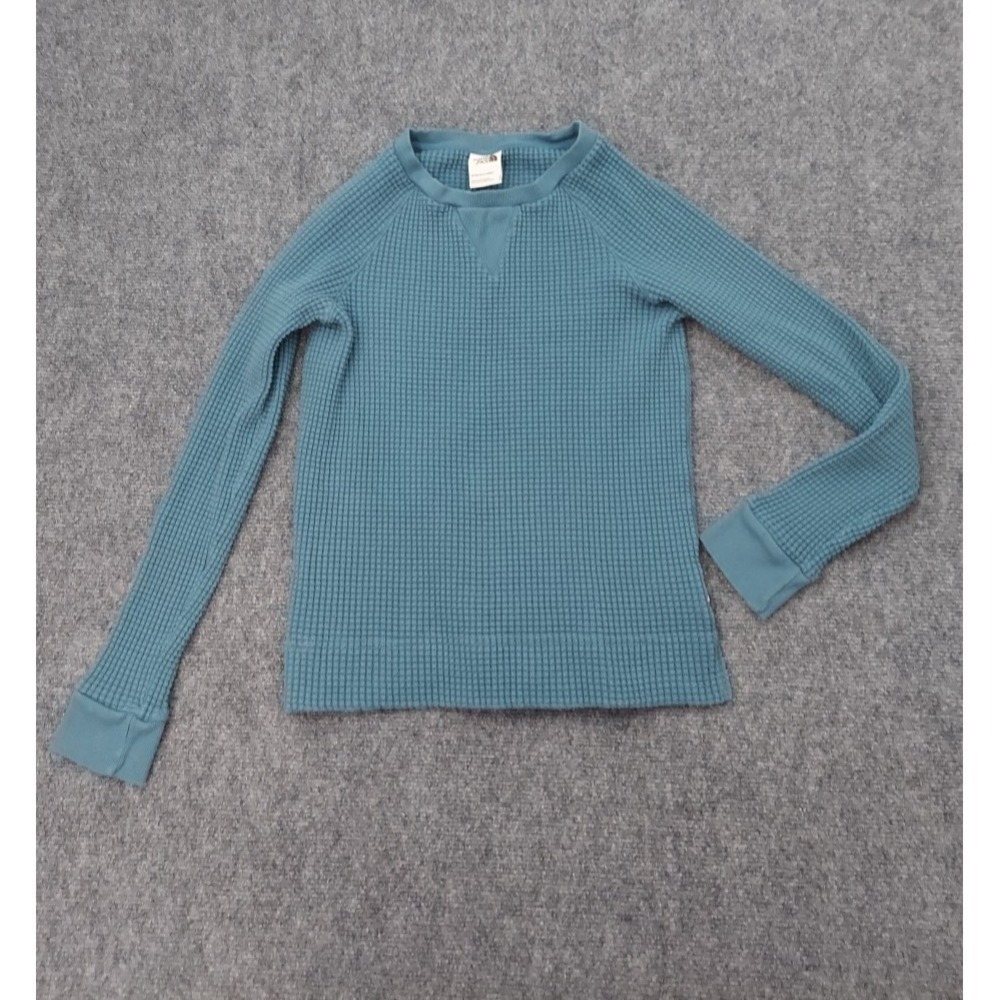 the North Face Waffle Knit Shirt Womens Small Aqua Blue Pullover Thermal Y2K